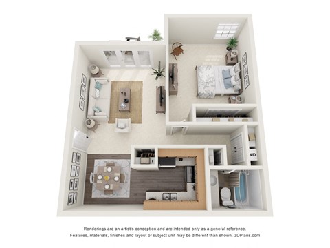 Floor plan for 1 bed, 1 bath, 700 sqft